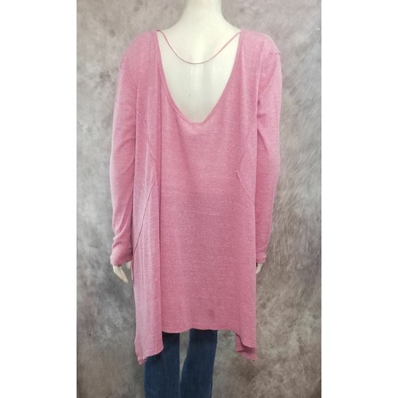 We The Free Free People M Asymmetrical Thermal Shirt Top Pale Red Scoopneck Boho - Picture 5 of 7